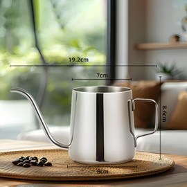 Coffee Pot, Stainless Steel Coffee Pot with Gooseneck Spout, Tea Tool for Office for Brewing Coffee, Gift for Lovers of Hand-Ground Coffee (350 ml, Silver)