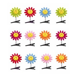 Set de 12 Pinzas para Cabello Flor con Resorte y Carita Feliz - Broches para Cabello Niña y Mujer, Divertidos Accesorios Moda, Clips y Pasadores de Co