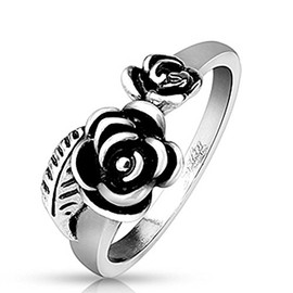 Scratching S COOLBODYART Stainless Steel Ring with Two Rose Flowers & Leaves Silver 8,4 m Wide Ring Available Ring Sizes 50 (16) – 61 (19.5), Stainless Steel, metallic