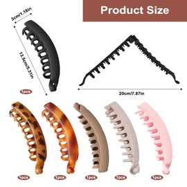 6 PCS Banana Hair Clip, Large Banana Clips for Thick Hair, Strong Hold Ponytail Holder for Women - Black, Khaki, Grey, Pink, Tortoise Shell, Coffee Amber