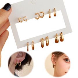 6 Pairs of Gold Hoop Earrings, Gold Hoop Earrings, Women's Gold Hoop Earrings, Gold Hoop Earrings Set, Hypoallergenic Earrings, Hoop Earrings, Lightweight Hoop Earrings, Gold for Girls (B)