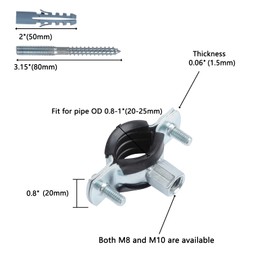 JDHGSHL 6 PCS Split Ring Pipe Hanger, Heavy Duty Adjustable Pipe Bracket Clamp with Screw & Expansion Tube, Wall Ceiling Mount Galvanized Iron Pipe Strap Supports Fit for Pipe OD 0.8-1 Inch(20-25mm)