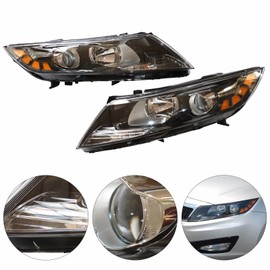 DuYouG For 2011 2012 2013 Kia Optima Halogen Headlights Assembly Driver and Passenger Side Headlamps Replacement Chrome Housing Clear Lens 12V