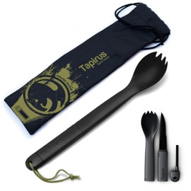 Tapirus Spork Tactical Special Edition Black | BPA Free Spoon Fork, Stainless Steel Knife and Fire Starter | 3 in 1 multipurpose utensil | Outdoor hiking, camping & backpacking gear | Fit for MRE