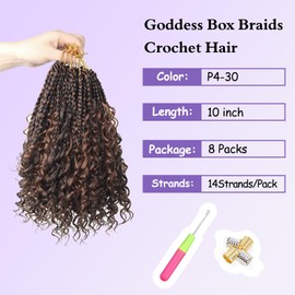 Mebeli Goddess Bohemian box braids Crochet Hair,10inch Pre Looped Boho Box Braid Crochet Hair with curly Ends,8pcs Boho Crochet Braids Synthetic Hair Extensions for Black Women（10inch,#P4-30）