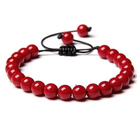 Bracelet Beads, 7 Chakra Natural Red Carnelian Stone Beads Bracelet Adjustable Weave Bangle Boho Yoga Semi-Precious Stone Jewellery for Women Couple Holiday Gift, Stone