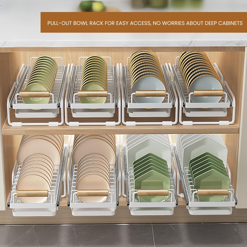 Pull-Out Double/Single Tier Dish Rack for Cupboard, Slide Out Dish