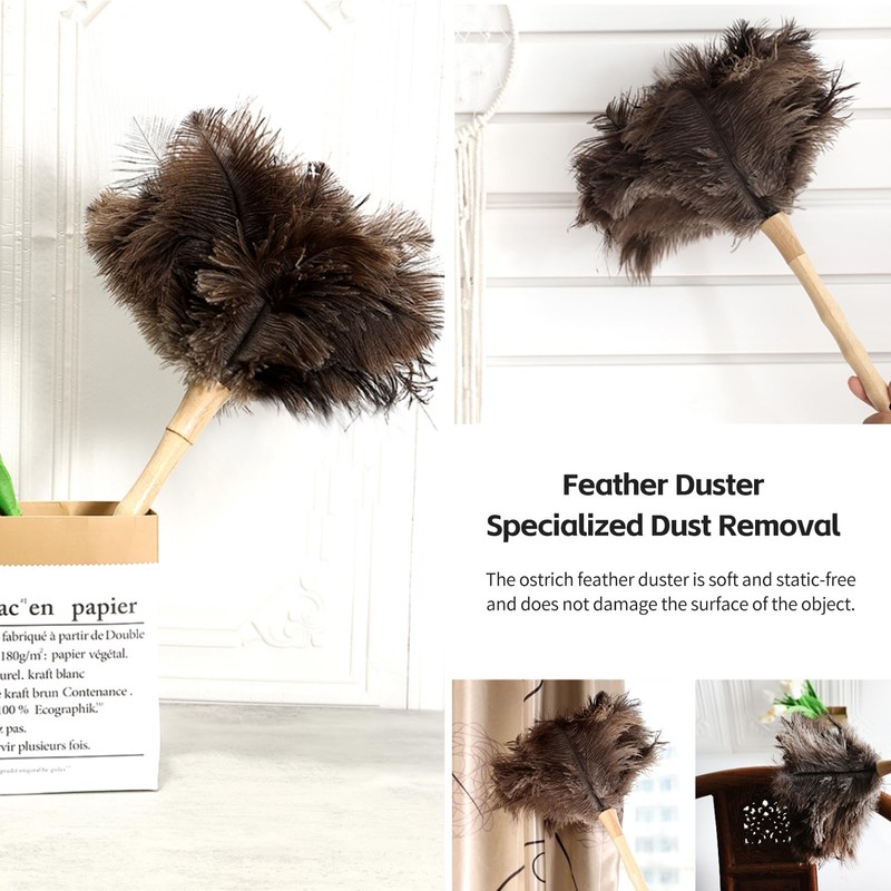 iHUFeather Ostrich Feather Duster 16 inch Feather Duster Fluffy Natural