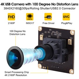 G 4K USB Camera Module 2160p Webcam Module, Wide Angle UHD 30fps Webcam Module, 100 Degree Distortion-Free USB with Camera, Video Desktop Computer Camera Circuit Board Module for Windows, Android,
