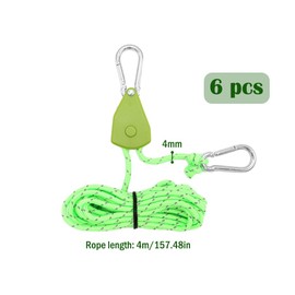 Kellegour 6 Pack Tent Guy Ropes with Pulley,4mm Reflective Cord Tent Guide Rope,Reflective Tent Guy Ropes,Tent Camping Cord with Pulley for Camping,Hiking,Tent,Tarpaulin,Awning (4m,Green)