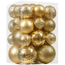 Christmas Ball Ornaments - 30pcs Shatterproof Christmas Ornaments Set Plastic Hanging Christmas Decorations for Xmas Tree Holiday Party Decor, 6 Styles in 4 Sizes (Gold)