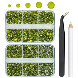 qiipii 3060PCS Olive Green Resin Rhinestones for Crafts Green Flatback Resin Rhinestones 2mm 3mm 4mm 5mm 6mm 5 Sizes Non-Hotfix Stones Diamonds Crystals Gems for Tumblers Bottles DIY Crafts Body Face