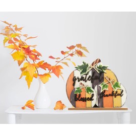 CYNOSA Fall Decorations for Home Blessed Grateful Thankful Fall Decor Farmhouse Wooden Pumpkin Tabletop Signs for Home Thanksgiving Living Room Harvest