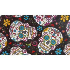 Black Cotton Fabric White Sugar Skull Calavera Dia De Muerto Day of Dead By Yard