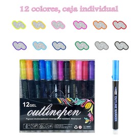 Rotulador de contorno de doble línea, Resaltadores para Pintar de 12colores, Marcadores de punta de pincel para dibujar, escribir, tarjetas de felicitación, tarjetas de Navidad, carteles, bricolaje