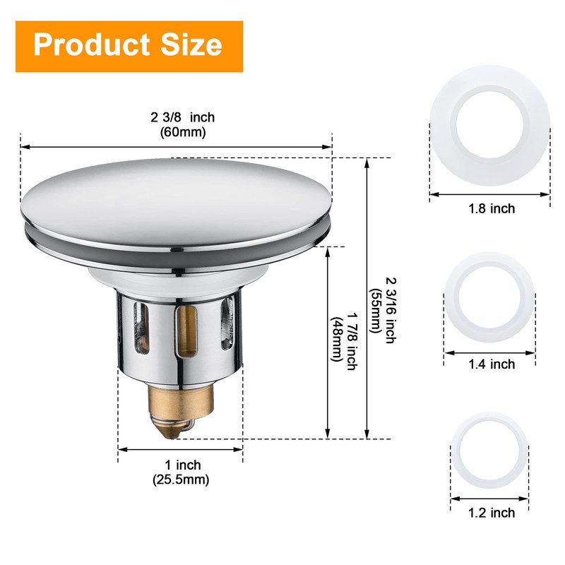 Universal Pop-Up Bathroom Sink Stopper - for 1.1~1.5 Inch Wash