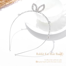 Reaky Crystal Headband Rabbit Ears Hair Band Rhinestone Hair Hoop Fashion Glitter Hair Accessories for Women and Girls 1 Piece (Silver)