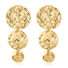 HESSAWELL Gold Hammered Discs Pendant Earrings Gold Long Circle Disc Dangle Earrings for Women Lightweight Jewelry