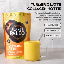 Planet Paleo Pure Collagen - Turmeric Latte (260g, 25 Servings) | Nutritious, Protein-Rich Coffee Alternative | Rich in Antioxidants | Evening Elixir to Support Balance and Vitality