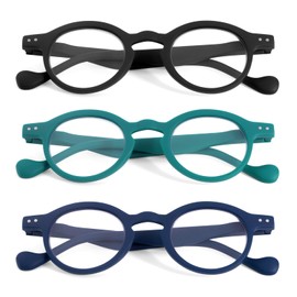 SODQW 3 Packs Reading Glasses for Women Men, Fashion Round Blue Light Blocking Readers Eyewear