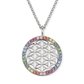 Engelsrufer Women's Necklace Made of Sterling Silver with Flower of Life Pendant – Set with Zirconia Stones – Lobster Clasp – Adjustable Length – Nickel-Free, Sterling Silver Sterling silver