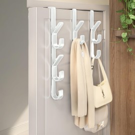 Over The Door Hooks, Door Hanger Hooks for Hanging Space Saving 5-Hook Organizer for Bathroom Apartment, Carbon Steel No Drill Hanger, Back of Door for Hanging Towel Rack, Clothes, Hat (3, White)