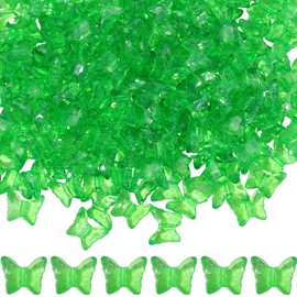 PONABEADIY 1 Box 400PCS Butterfly Acrylic Beads with Holes Lawn Green Transparent Plastic Insects Charms Clear Loose Spacer Bead Bulk for Jewelry Making Earrings Bracelets Necklace DIY Crafts Supply