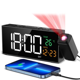 Netzu Projection Clock for Bedroom Ceiling, Alarm Clocks with 350° Rotatable Projector, Date Temperature and Weekday, Manual DST, 5 Brightness, 10 Ringtones, 4 Volumes and Snooze