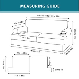 Jcones 3 Piece T Cushion Sofa Slipcovers Stretch Couch Cover Furniture Covers with 2 Individual T Cushion Covers, Machine Washable for Living Room (Navy, 2 Cushions)