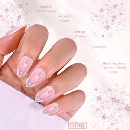 Silver Serenity - Lopotichat Press on Nails | Silver French Tip Press on nails Soft Gel X Nail Kit | Short Almond, 30 Nails 15 Sizes | Fake Nails With Glue | Reusable False Nails