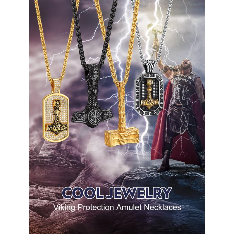 Bandmax Stainless Steel Gold Pendant for Men Viking Nordic Thor's