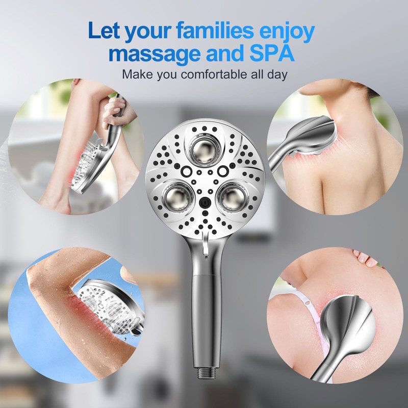 Filter Handheld Shower Head for Residual Chlorine Remove,10-Spray Modes Massage
