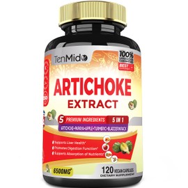 Artichoke Supplement Extract Capsules 6500mg, 4 Months Supply with Papaya, Apple Pectin, Turmeric Curcumin, Bladderwrack - Supports Digestion Function - 120 Vegan Capsules