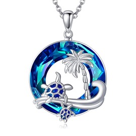 SHEAISRS Turtle Necklace Sterling Silver Turtle Crystal Pendant Necklaces Ocean Necklace Beach Jewerly for Women Mom