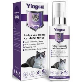 Yingsu Cat Deterrent Spray, Natural Cat Repellent Indoor and Outdoor Spray, Effective Behavior Training Aid Cat Scratch Furniture Protector for Sofas, Curtain, Plants, Rugs-5.07oz