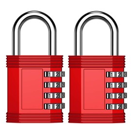 ZHEGE Combination Lock, 4 Digit Outdoor Padlock for Gym Locker, School Locker, Fence, Gate, Hasp Storage (Red, Pack of 2)