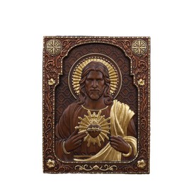 QIADGE Sacred Heart of Jesus Wood Carved statue catholic sacred heart wall decor Christian Religious gift jesus statue(19.6 * 15.4 inches)