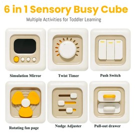 TMBLNEP Busy Cube Montessori Toys for 3 Year Old, Travel Toys for Kids 2-3, Learning Fine Motor Skills| Christmas Stocking Stuffers First Birthday Gift for Children 18 Month + (White Cube)