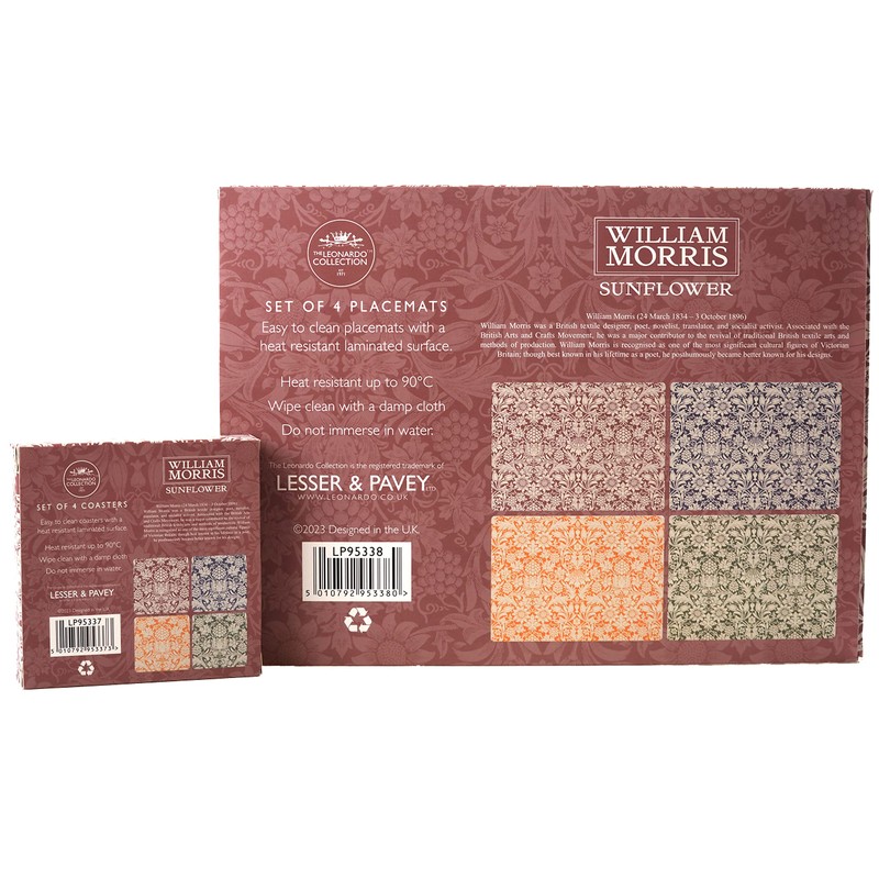 Hardback Placemats & Coasters - William Morris Sunflower - Set