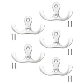 Fuxxer® 5 x Classic Double Hooks, Towel Hooks, 52 x 30 mm, Set of 5, White