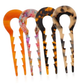 IWOWHERO 4pcs U Shape Acetate Hair Forks Anti-Slip Hair Pins for Women for Bun Styles and