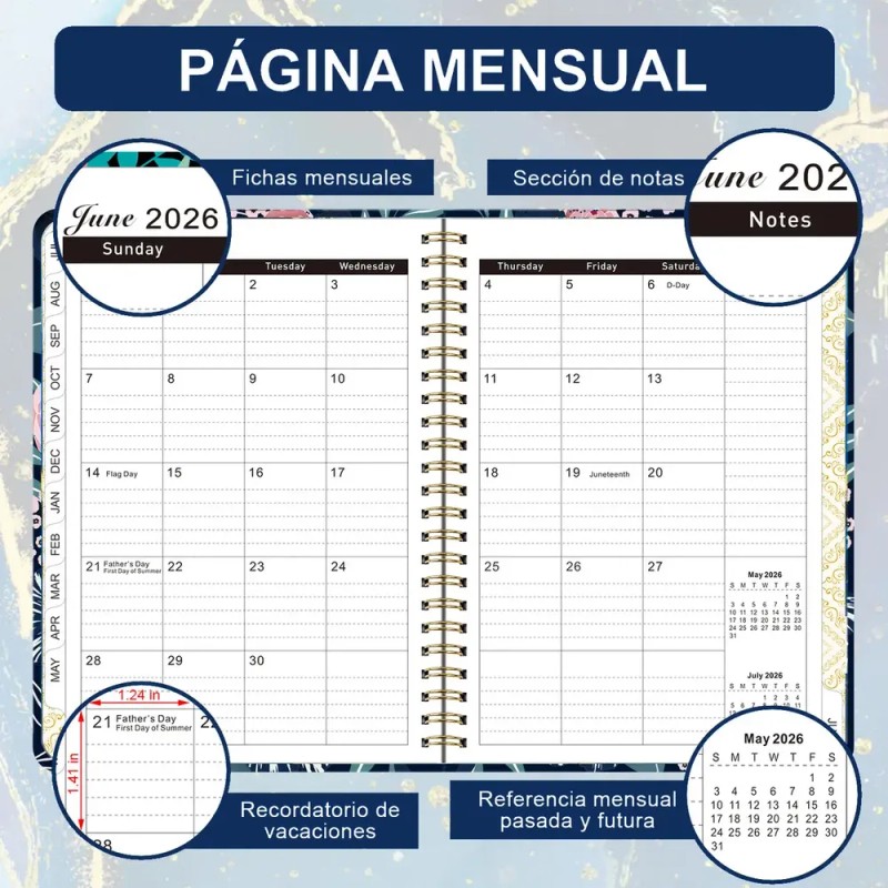 Agenda Diaria 2026 A5 con Espiral y Tapa Impermeable
