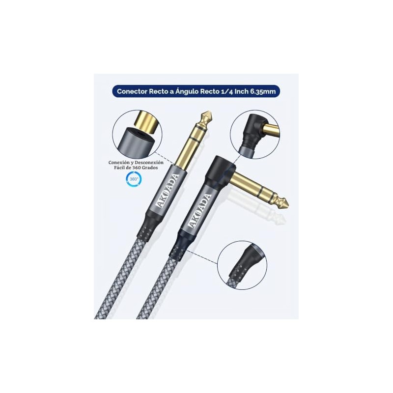 Akoada - Cable de instrumento TRS de 1/4 de pulgada