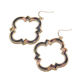 stylesilove Women Trendy Morocco Frame Tortoise Shell Leopard Statement Dangle Earrings Metal Fashion Earrings (Black+Pink)