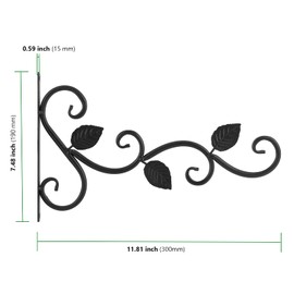 HAKZEON 4 Pack 12 Inches Wall Hook Hanging Plant Bracket, Metal Planter Hook Wall Mounted Elegant Decorative Hanger Hook with Screws, for Lanterns, Planters, Flower Baskets, Wind Chimes, Black