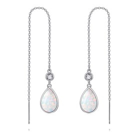POPLYKE Opal Threaded Earrings for Women Sterling Silver Opal Earrings Threaded Opal Jewellery Gift for Girls, Sterling Silver, No Gemstone