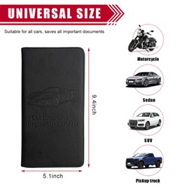 povtii Car Registration and Insurance Holder, 9.4"×5.1" Auto Glove Box Organizer with Magnetic Closure for Document Card License, Universal Interior Car Accessories for SUVs Trucks (Black)