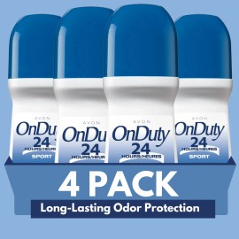 Avon On Duty Sport 24 Hr Roll-On Antiperspirant Deodorant, – 2.6 fl oz (4-Pack)