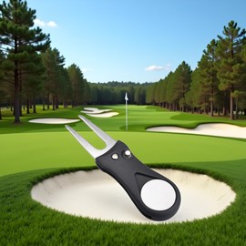 Cawhui 1Pc Black Golf Repair Tool Stainless Steel Foldable, Golf Repair Tool with Detachable Golf Ball Marker Pop up Button Golf Tool Accessories