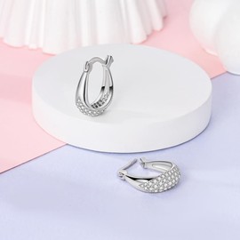 NARMO 925 Sterling Silver Hoop Earrings for Women Cubic Zirconia Huggie Hoop Earrings Butterfly Earrings Small Sliver Hoops Hypoallergenic Earrings, Sterling Silver